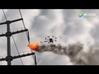 the chinese instructed the drone with a flamethrower to remove debris from power lines
